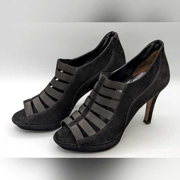 Shoes - Paul Green Size 5.5 Black Elastic Suede Cage Heels